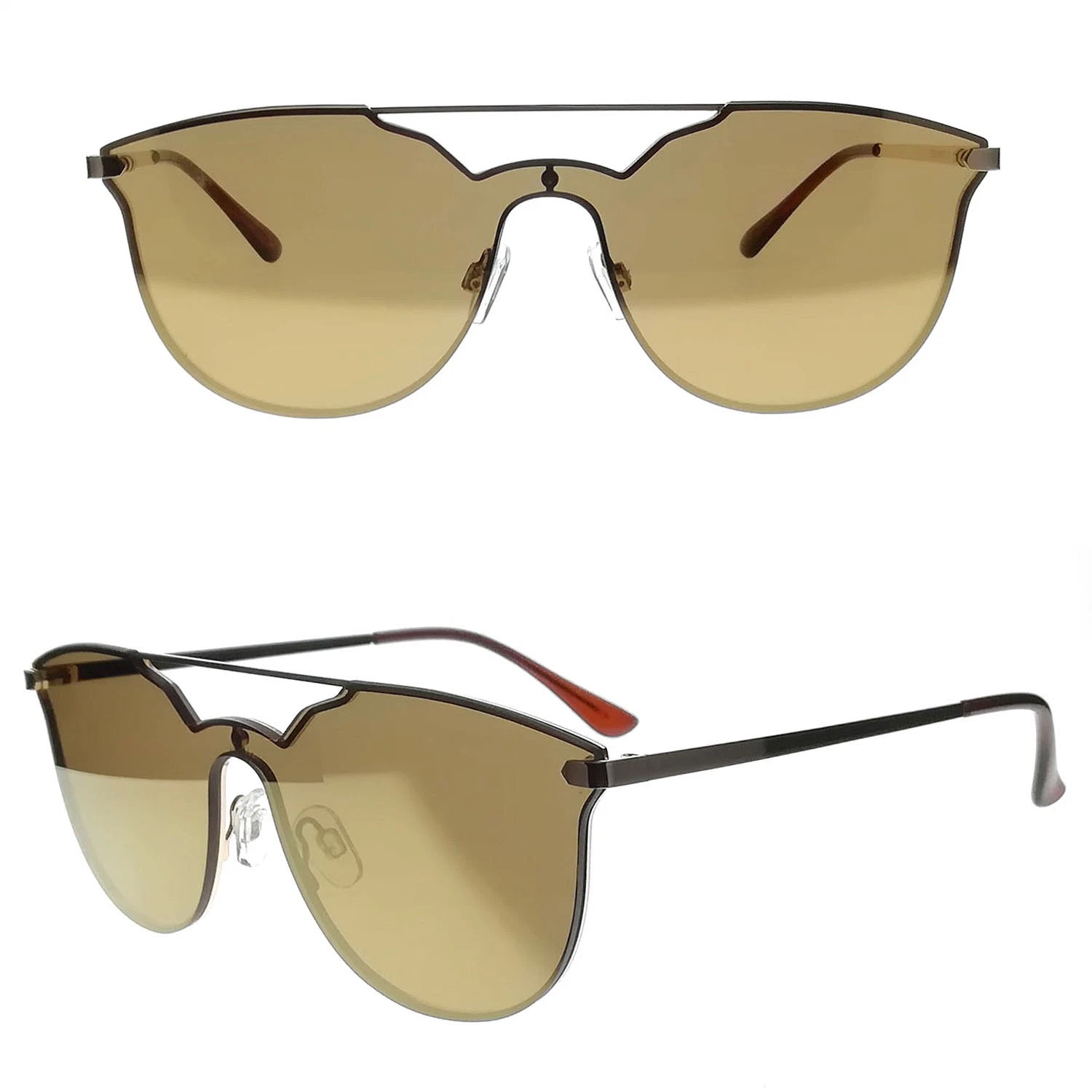 Acero inoxidable One-Lens Moda Gafas de sol con doble puente