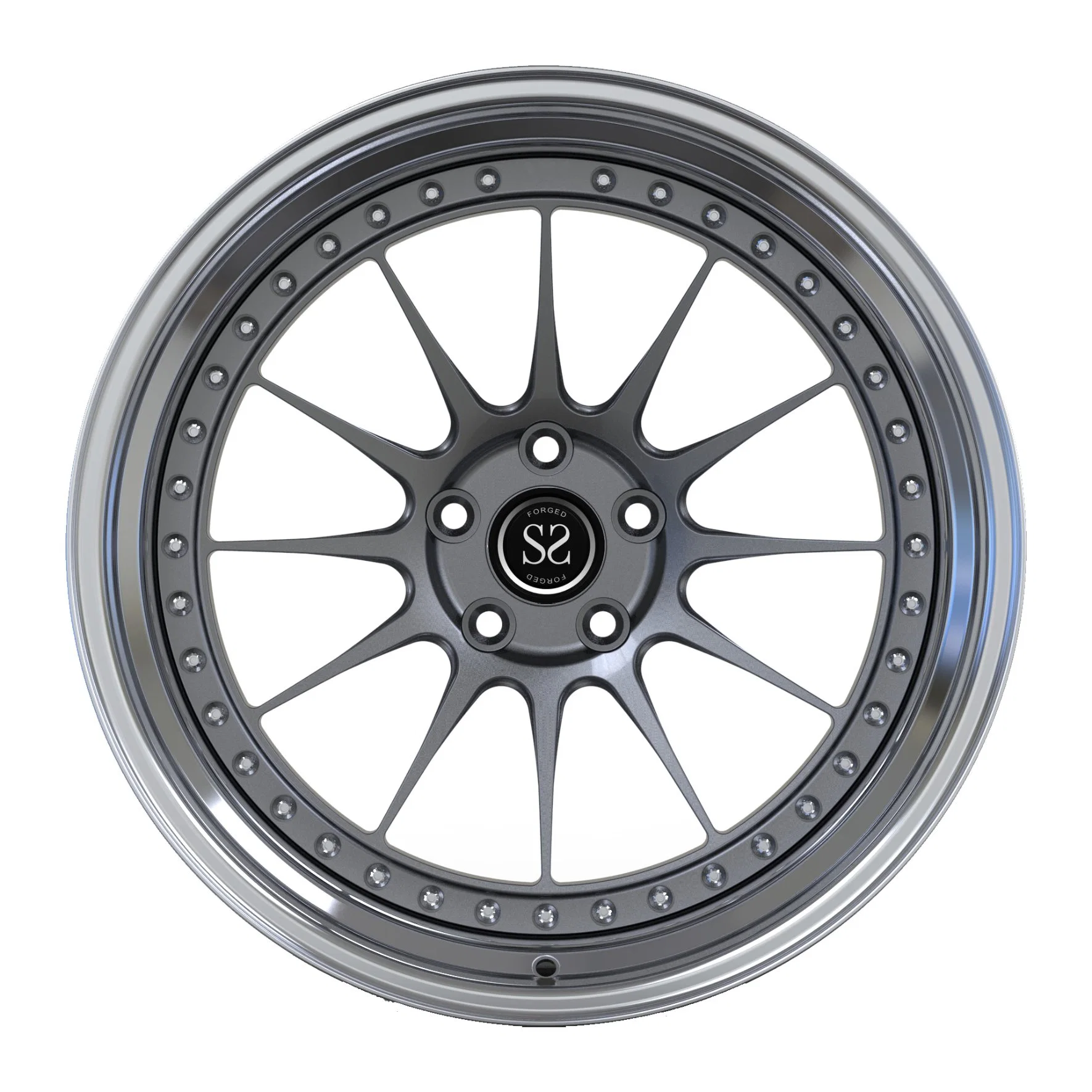 Polished Lip Forged Rims 2 Piece PC Deep Dish for Audi S3 Custom Gun Metal Spokes Discs Wheels