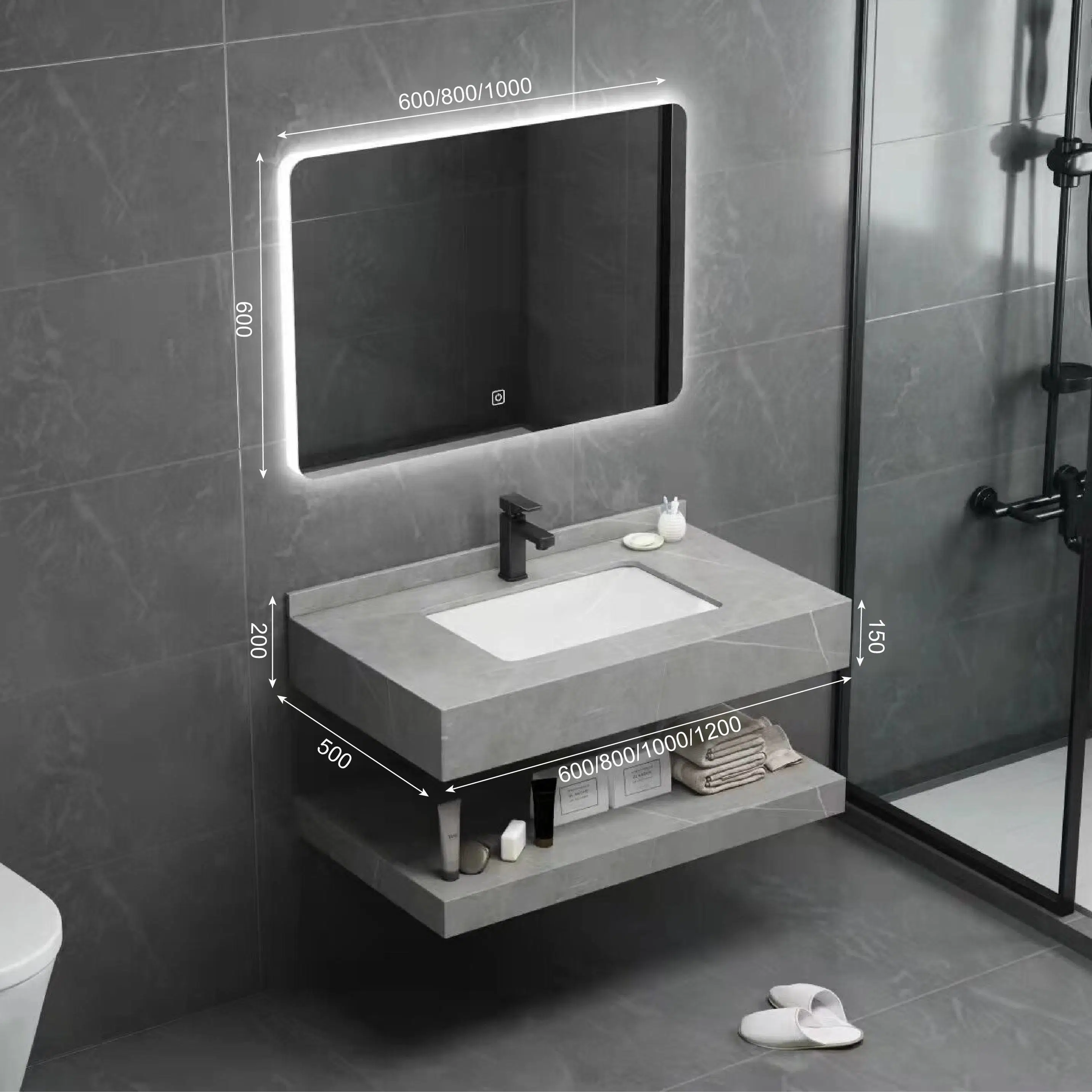 Современные шкафы для ванной комнаты с зеркальной мебелью Luxury Brown Набор туалетов для ванны Штеред Камень мраморный ванти