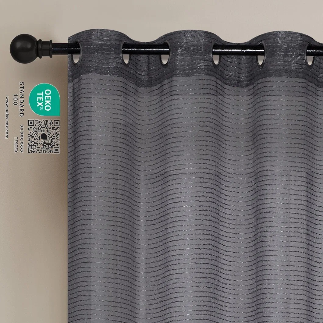 2023 New Simple Window Blue Curtain Sheer for Living Room Balcony Bedroom Transparent Upholstery Cotton Thread Strip Partten Tulle Curtain Fabric