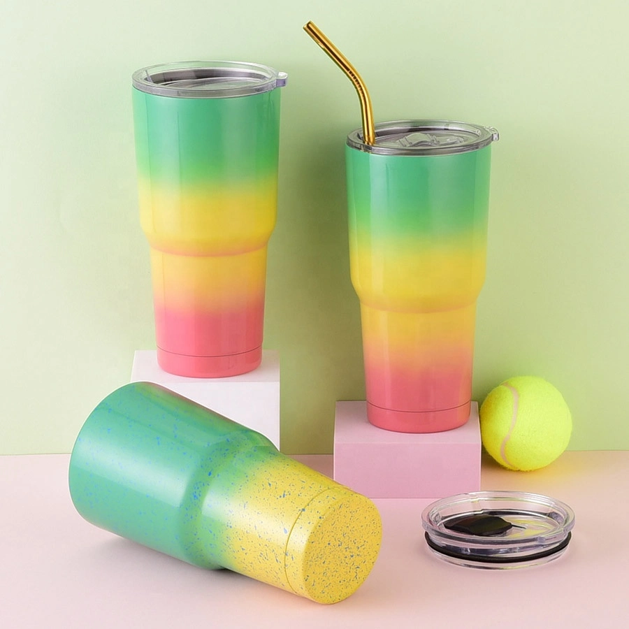 30oz 900ml Travel Color Gradient Engraved Rainbow 2023 New Design Beer Stainless Steel Double Wall Tumbler