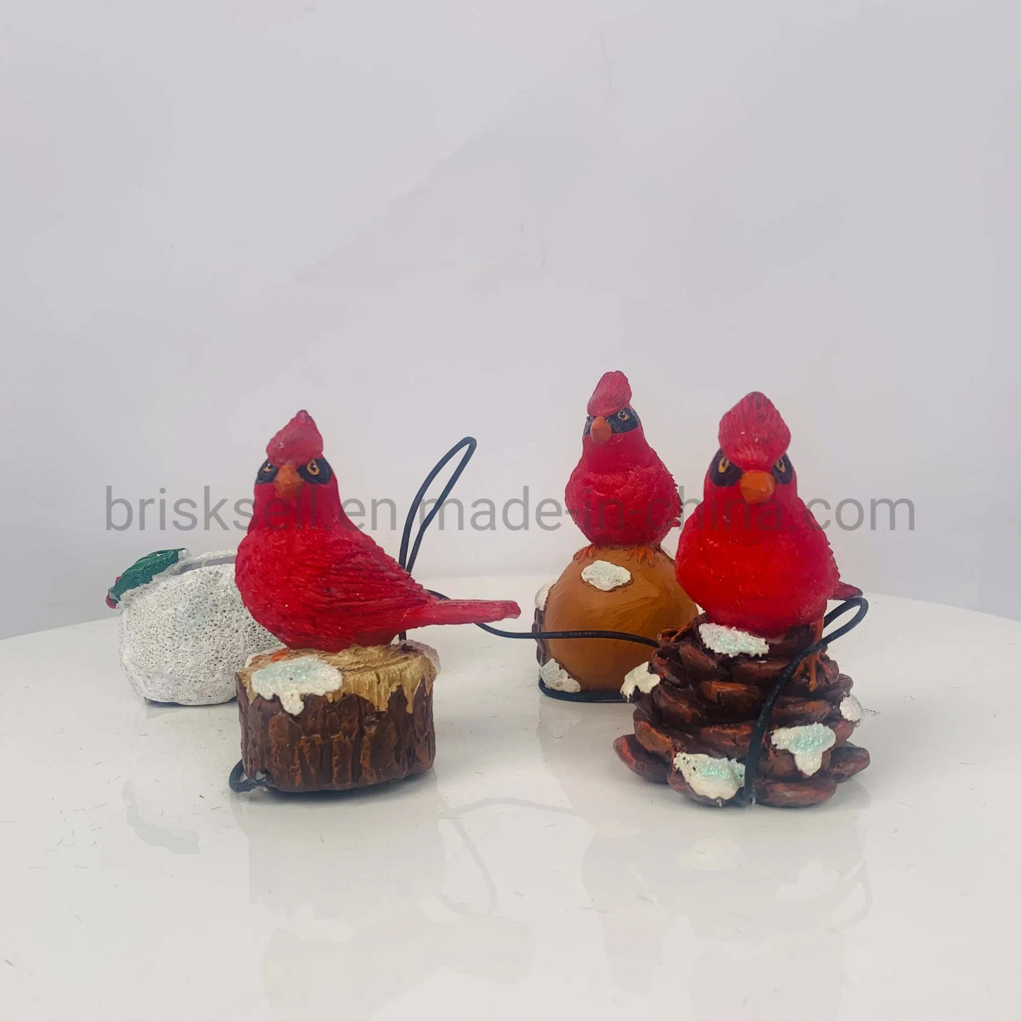 Resin Solar Power Memorial Red Birds Statue Outdoor Garden Decoration