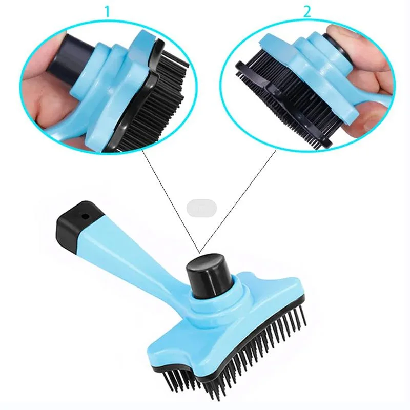 Mascota Grooming peine limpio pelo abierto Knot Baño Retractable aguja Cepillo autolimpiable para eliminador de pelo de gato y perro