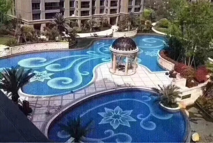 Mosaico de vidrio azul personalizado para la Piscina del Hotel