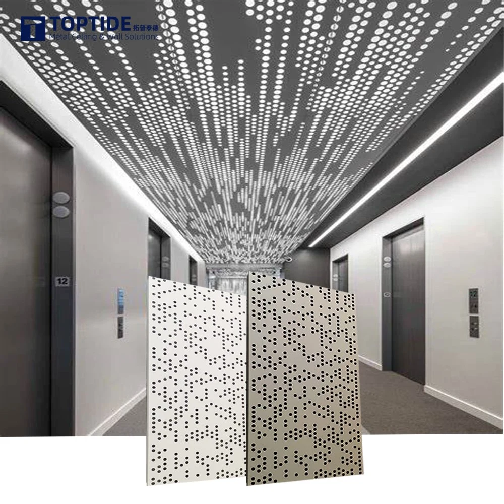 Commercial Building Interior Fireproof Material Perforated Metal False Ceiling Board with LED