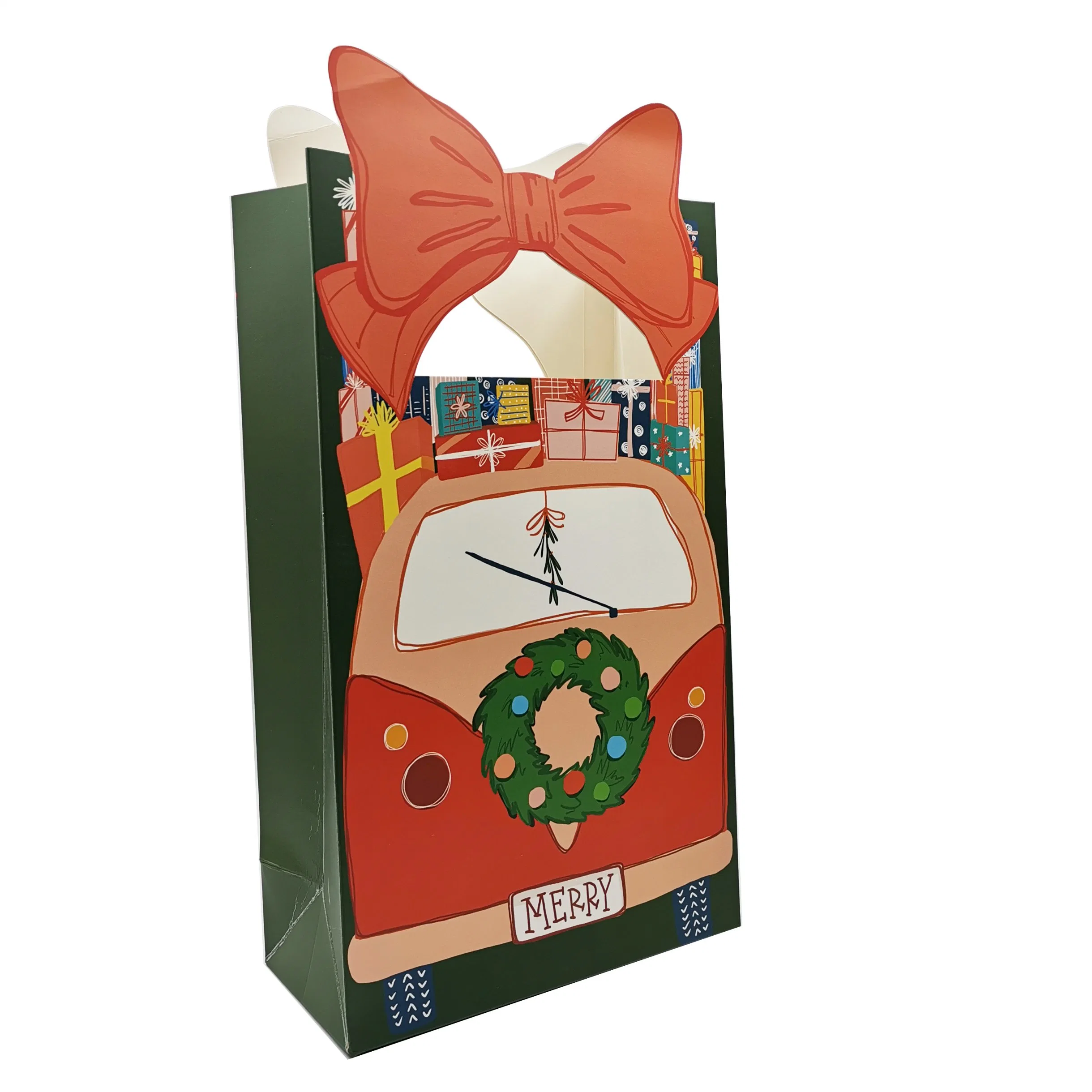 Durable Candy Gift Bag Promotional Paper Bag with Diecut Handle for Halloween and Christmas Holiday Gift Bags