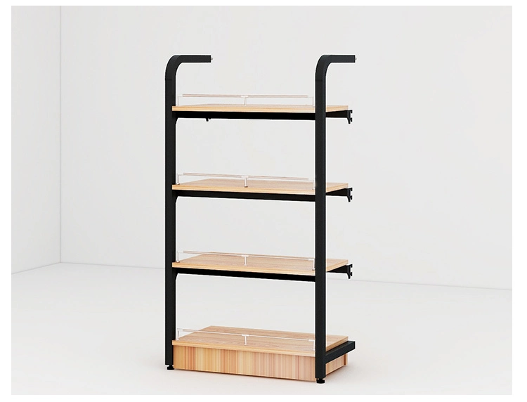 Wood and Steel Shelf Supermarket Equipment with Wooden Shelf with Light Box