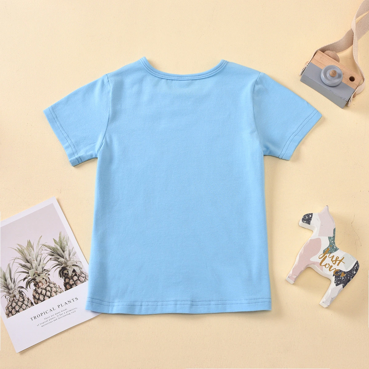 Children's T-Shirt Round Neck Short Sleeve Cartoon Train Print Small and Medium-Sized Children's T-Shirt