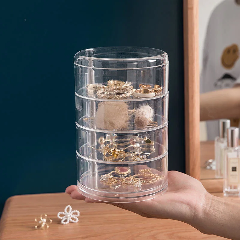 Mehrschichtige Rotary Kosmetik Aufbewahrungsboxen Kunststoff Transparent Portable Jewelry Box