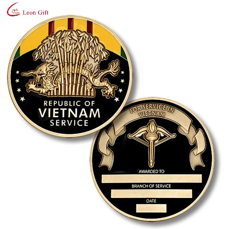 Fabricado en China el logotipo personalizado Metal Vietnam 50º Aniversario del Servicio de Veteranos de Vietnam Engravable desafío monedas