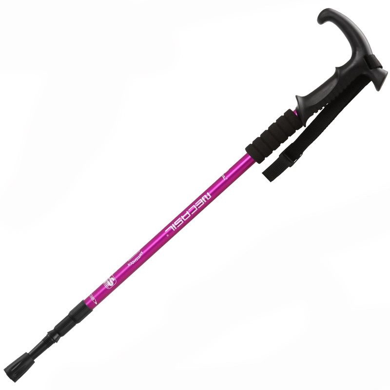 Exterior em liga de alumínio Trekking Pole T-Grip Dobra Telescópico Acordar Stick