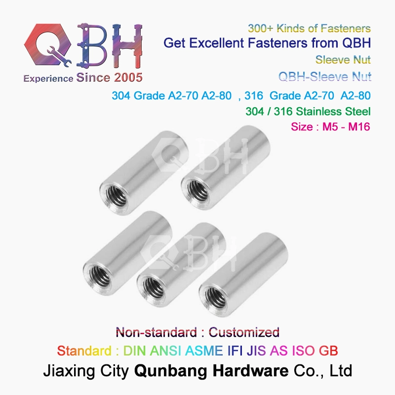 Qbh Customized Carbon Steel/Stainless Steel Zp/Yzp/Bzp/Plain/Black/HDG/Dacromet/Geomet/Nickle Plated Double Thread Nut Round Sleeve Stud Rod Coupling