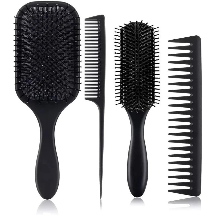 4 Bandeja de PCS a escova do cabelo, Detangling Escova e pente para cabelo definido