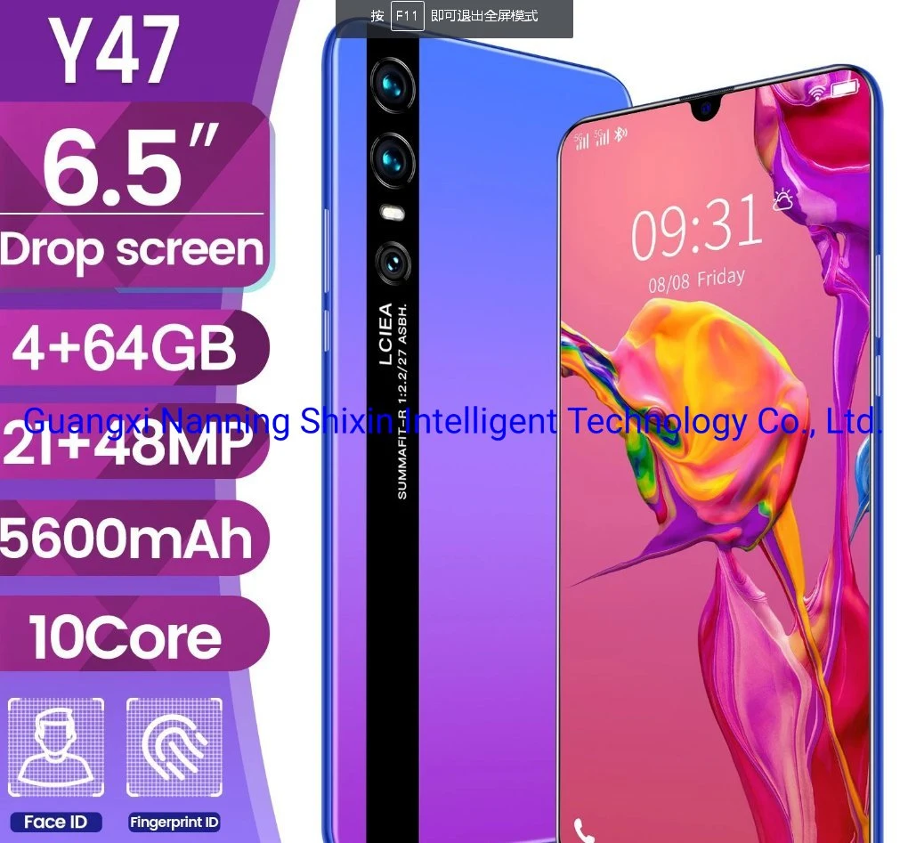 6.5 Polegada Y47 HD 4GB de RAM Real + 64GB ROM Smart Phone 3 Cartão SIM Telemóveis