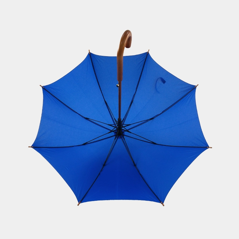 Windproof Fiber Frame Custom Color Straight Umbrella Wood Handle