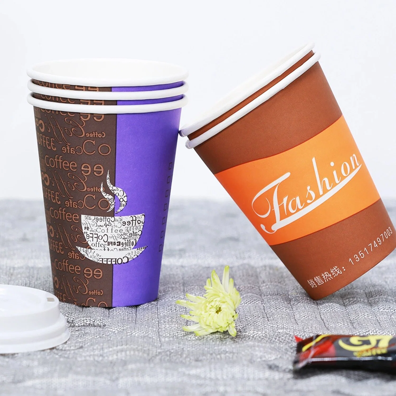 Eco Friendly Disposable Full Printing Color 4 Oz 8oz 12oz 16oz Ripple Double Wall Customized Coffee Paper Cups for Hot Water Drinking