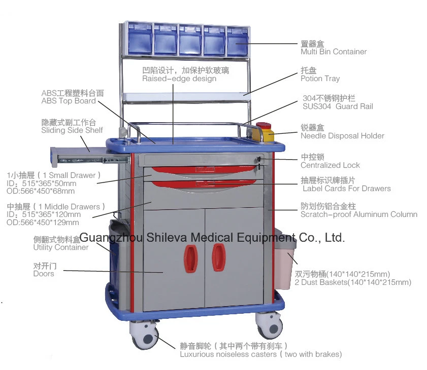 ABS Material Hospital Anaesthetic Drug Trolley Hospital Furniture Slv-61056j2