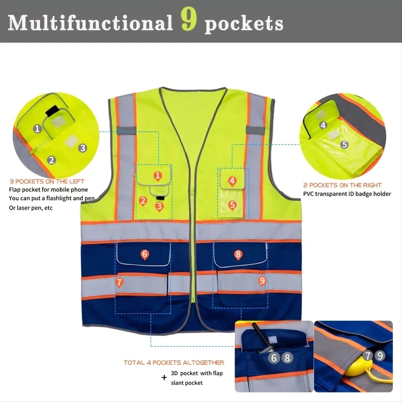 Reflective Safety Vest for Women Men High Visibility Security with Pockets Zipper Front Meets ANSI/Isea Standards