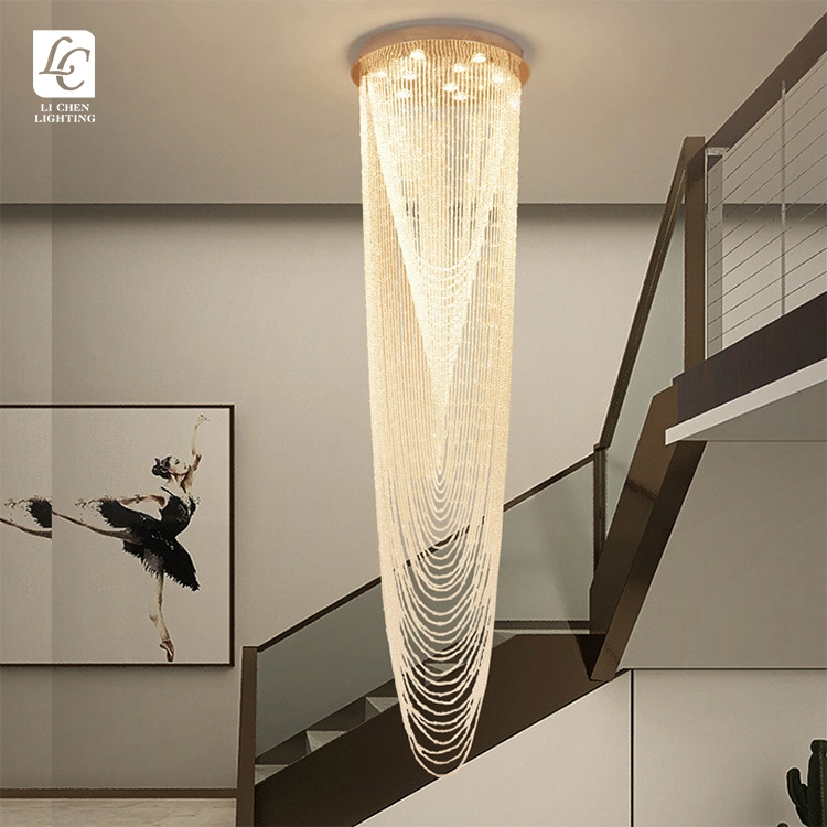 Luxus-Stil Hotel Villa Treppe lang LED Klassischer Kristall Kronleuchter Licht