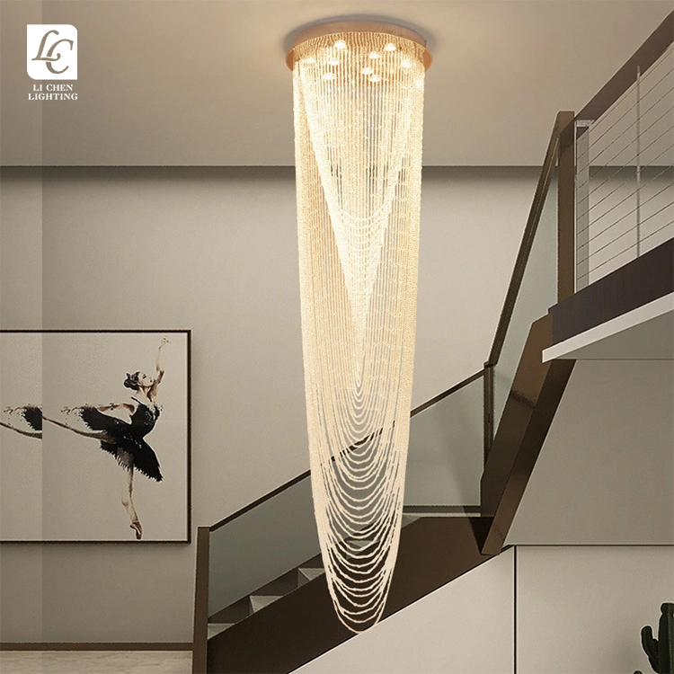 Luxury Style Hotel Villa Staircase Long LED Classic Crystal Chandelier Light