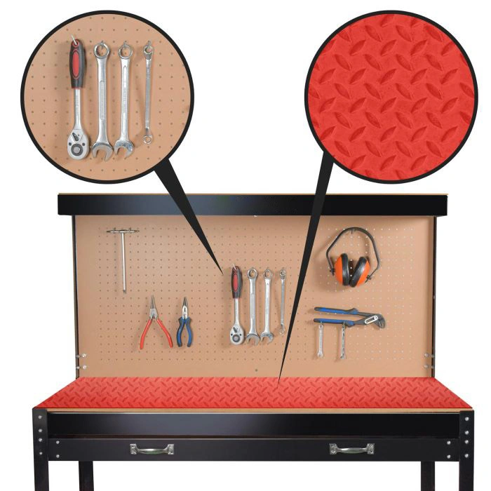 Storage Drawer Workbench with Pegboard Steel Multifunction Tool Table