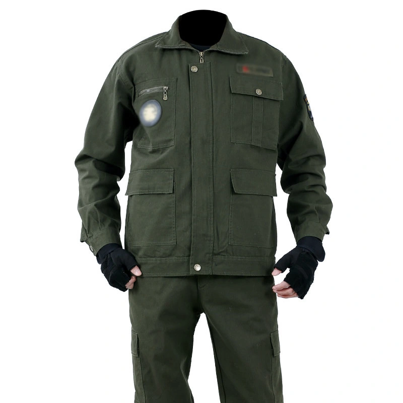 High quality/High cost performance  Custom Logo Workwwear Uniforms 95% Cotton Army-Green Turndown Collar Full Zipper Work Clothes