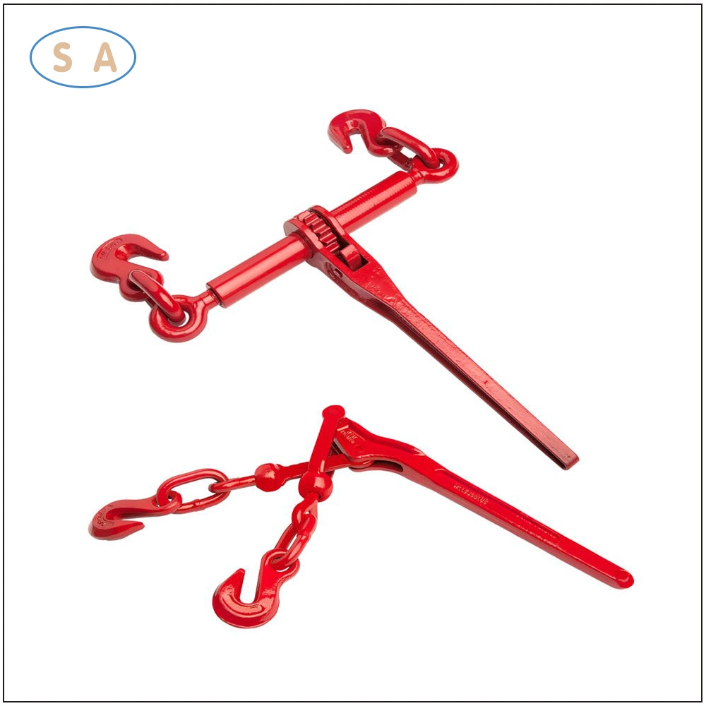 Red Painted Ratchet Type Load Binder with Grap Hooks