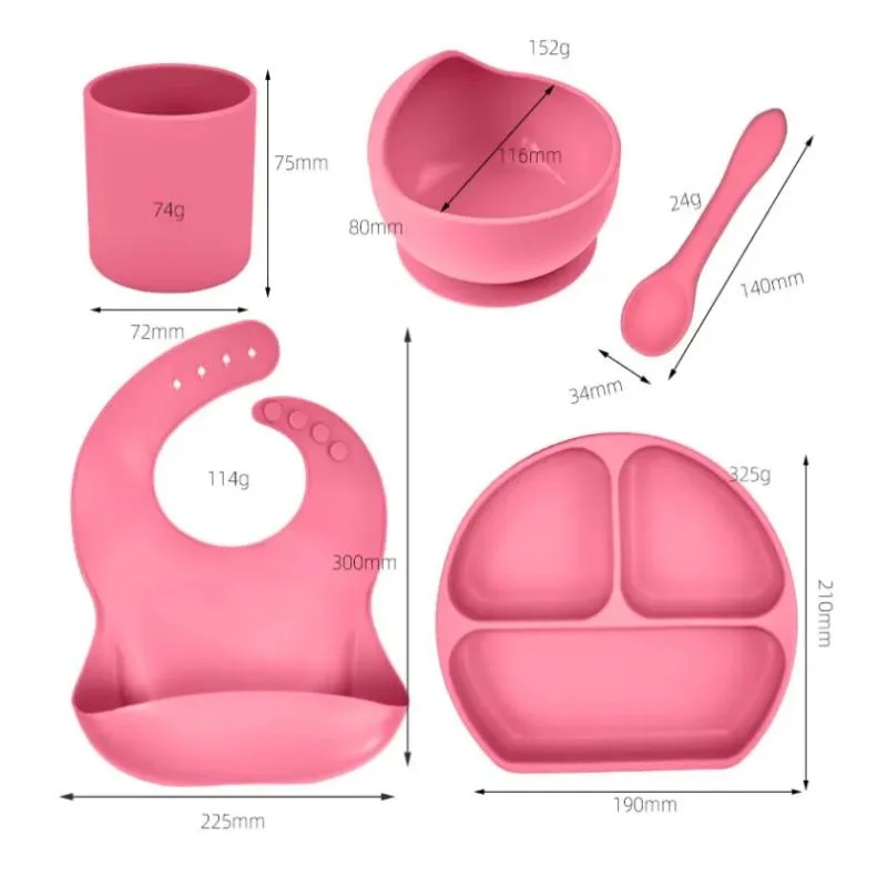 Food Grade Silicone Set Baby Feeding Set with Spoon and Bib