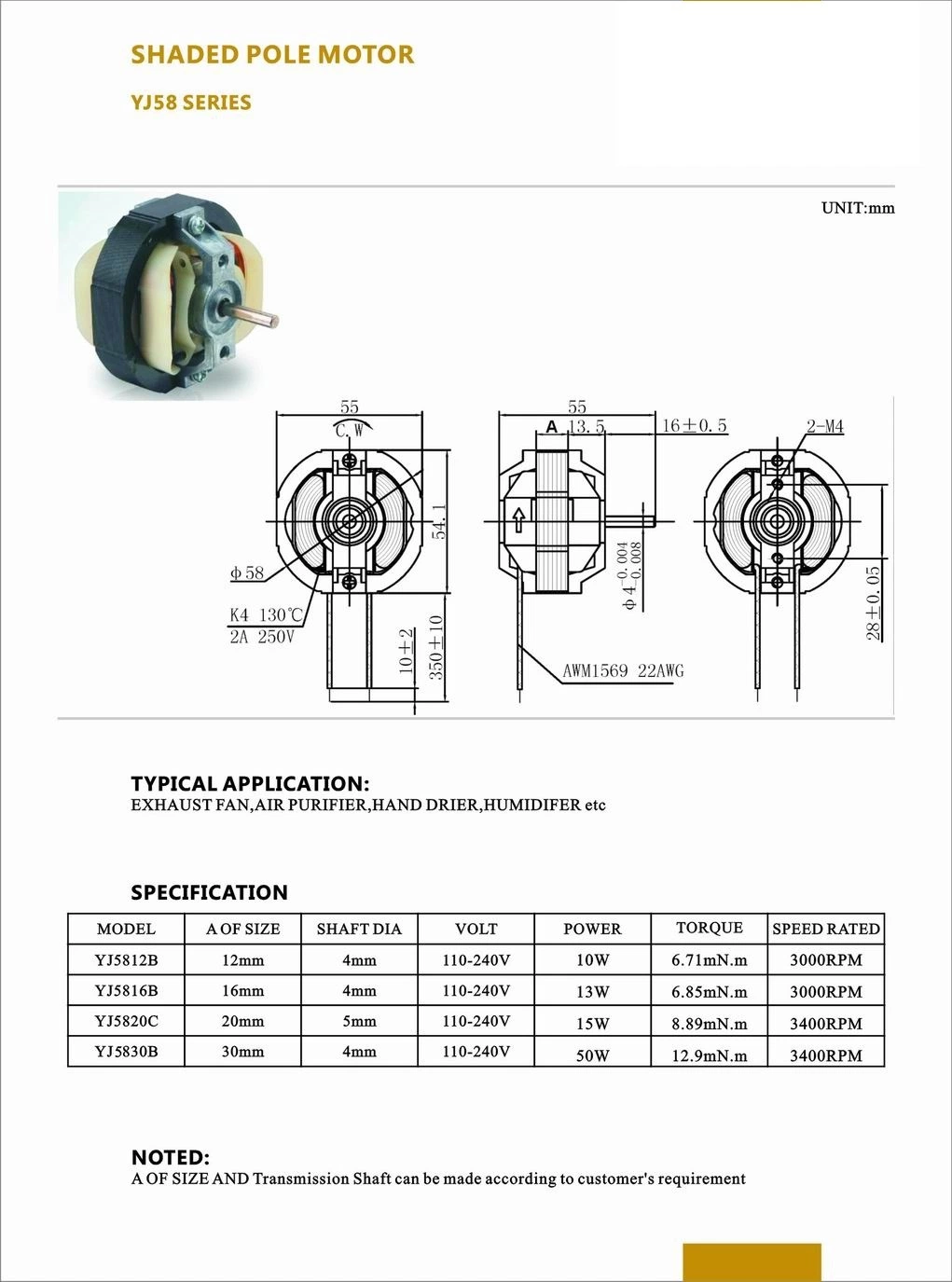 5810/5812/5816/5820 AC motores del ventilador de escape para la ventilación