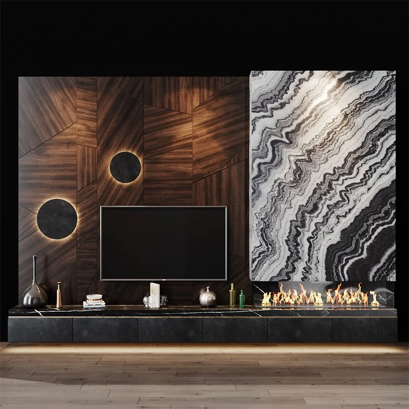 Wooden Modern Big Size TV Wall Cabinet Combined with Lights and Showcase Designs Furniture