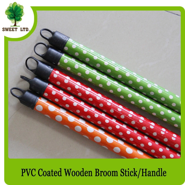 Hot Selling PVC Cover Plastic Coated Varnish Wooden Broom Mop Handle Stick