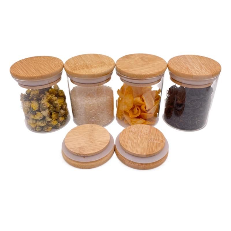 Round Food Grade Storage Jam Glass Bottle Honey Jar with Bamboo Lids Glass Jar