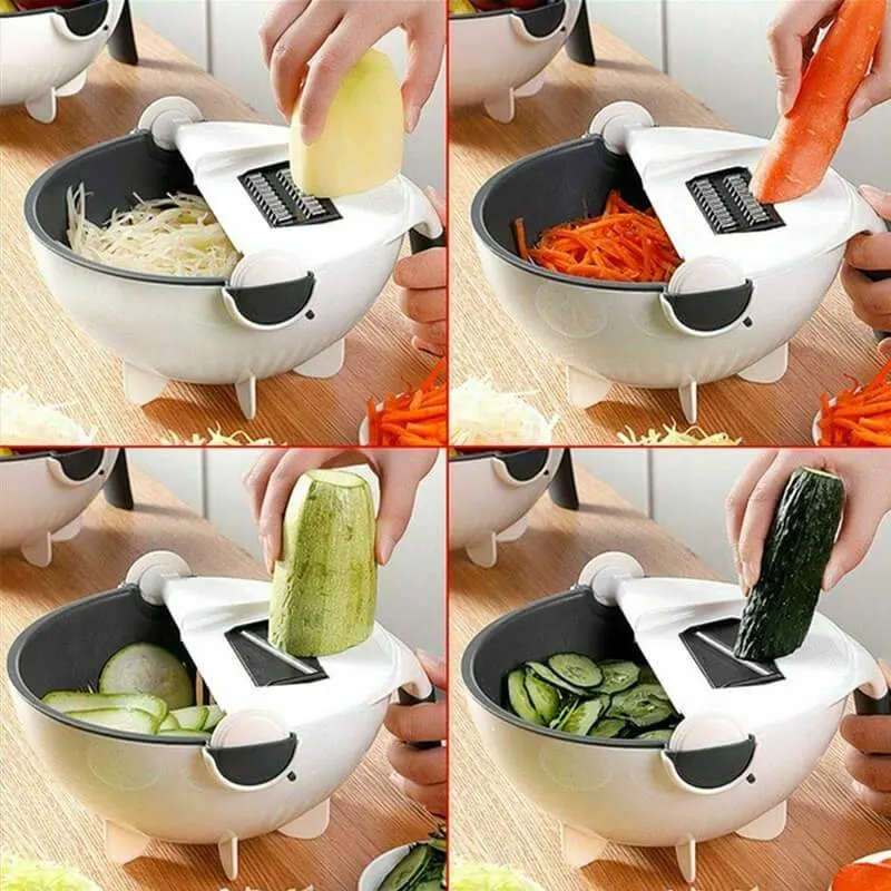 9-in-1 Multifunction Cutter with Drain Basket Magic Rotate Vegetable Cutter Portable Slicer Chopper Grater Esg11971