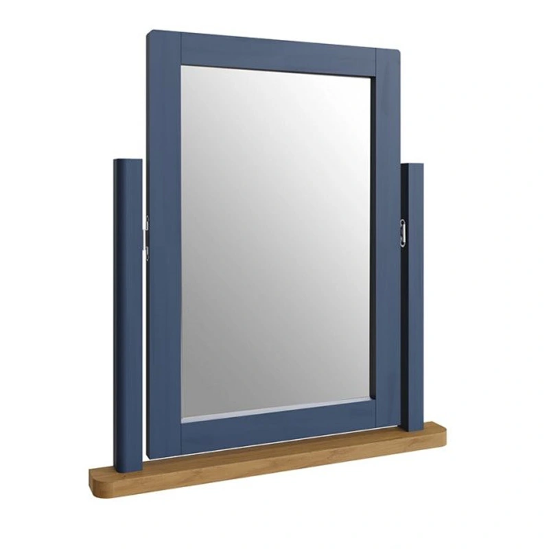 Blue Navy Painted Dressing Table Mirror, Bedroom Dresser Makeup Mirror, Vantity Glass Mirror with Oak Base and Painted Frame