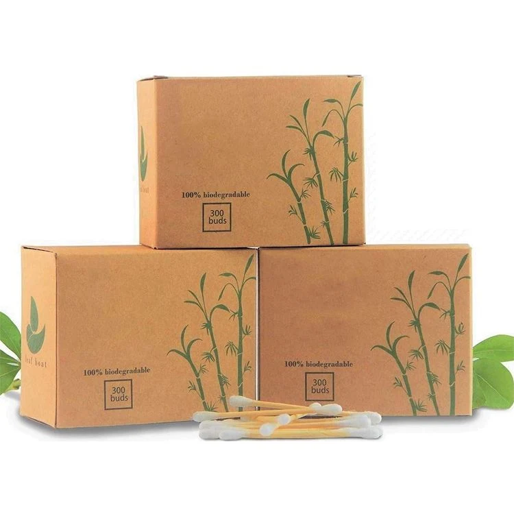 200PCS Plastic Free Biodegradable Paper Box Bamboo Stick Cotton Swabs