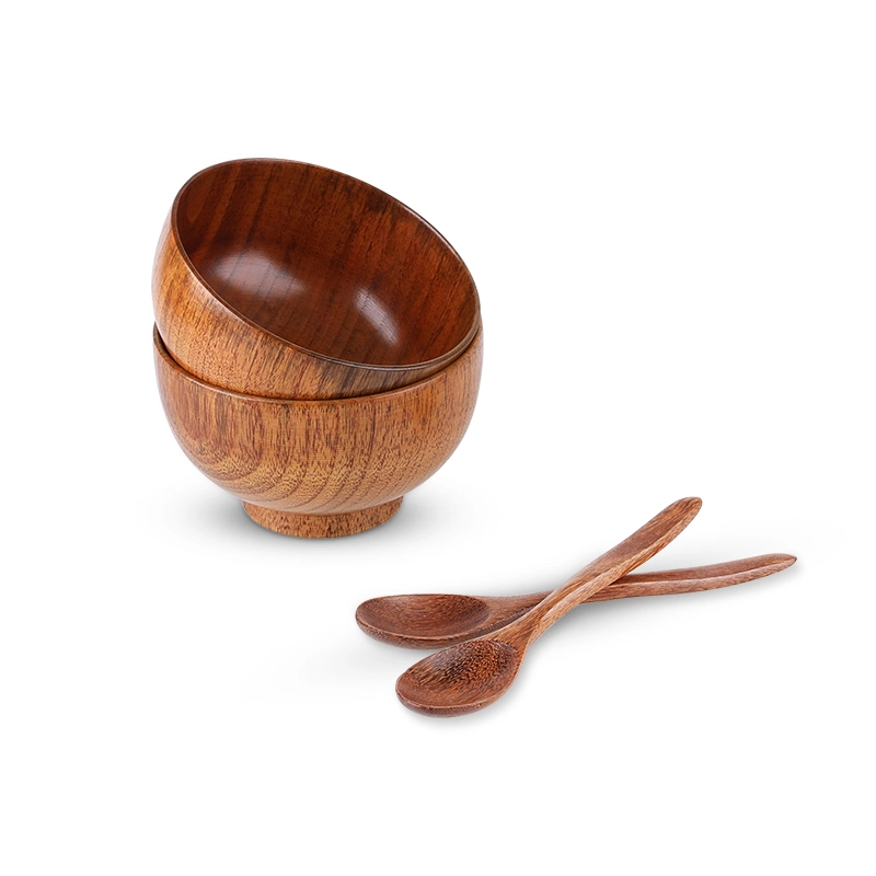 Engraved Logo Wooden Bowl Set Eco Friendly Wooden Bowls Set with Spoon