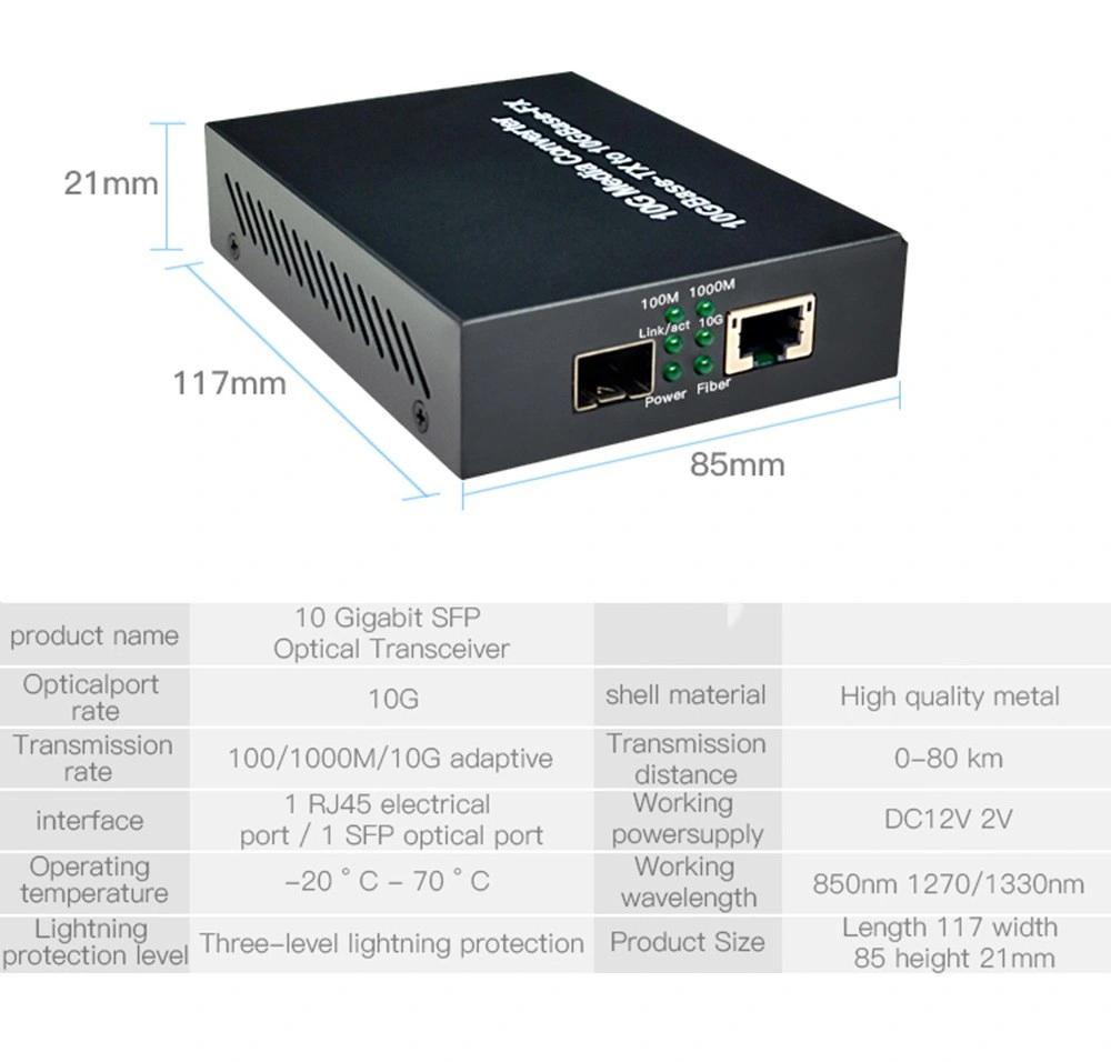 10GB SFP Fiber Media Converter Sep to RJ45 Fiber Media Converter