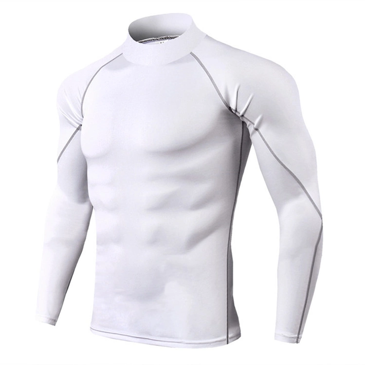 Wholesale/Supplier Polyester Spandex Cationic Quick Dry Moisture Wicking Men Muscle Fit Raglan Long Sleeve Mock Neck Sportswear T-Shirt