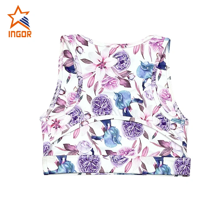 Ingorsports Sublimation Floral Pattern Print Soft Bottom Elastic Band Scoop Neck & Cut off Back Style Kids/ Children Swimwear Sports Wear