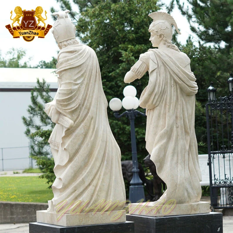 Outdoor Decoration Marble Sculpture Guard Large Size Natural Marble Stone Roman Soldier Marble Sculpture