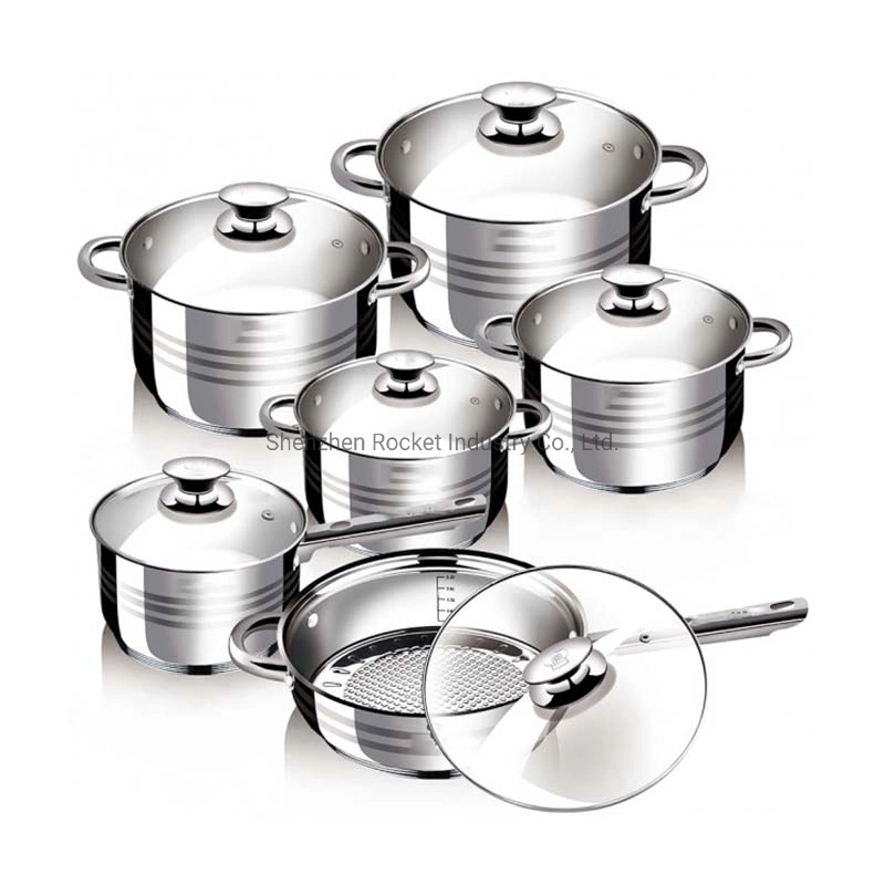 Best Selling 12PCS Stainless Steel Cookware Set with Glass Lid