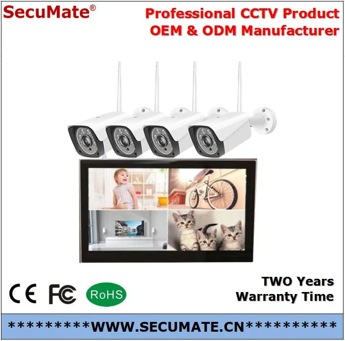 4CH WiFi NVR 10.1" Monitor Network Wireless H. 265 Security Camera System CCTV Kits