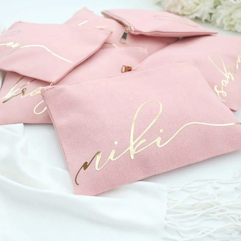 Venda por grosso Bridesmaid Personalizado dons reutilizáveis em branco Lona de Algodão saco cosméticos com fecho de correr