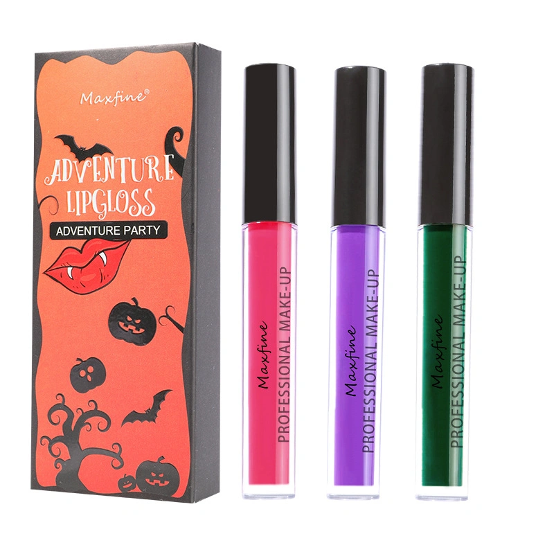 3pcs/Set labial líquido de larga duración Resistente al Agua Azul Rojo Verde Violeta Matte Lip Gloss de labios Nude mancha de tinta lápiz labial de Halloween