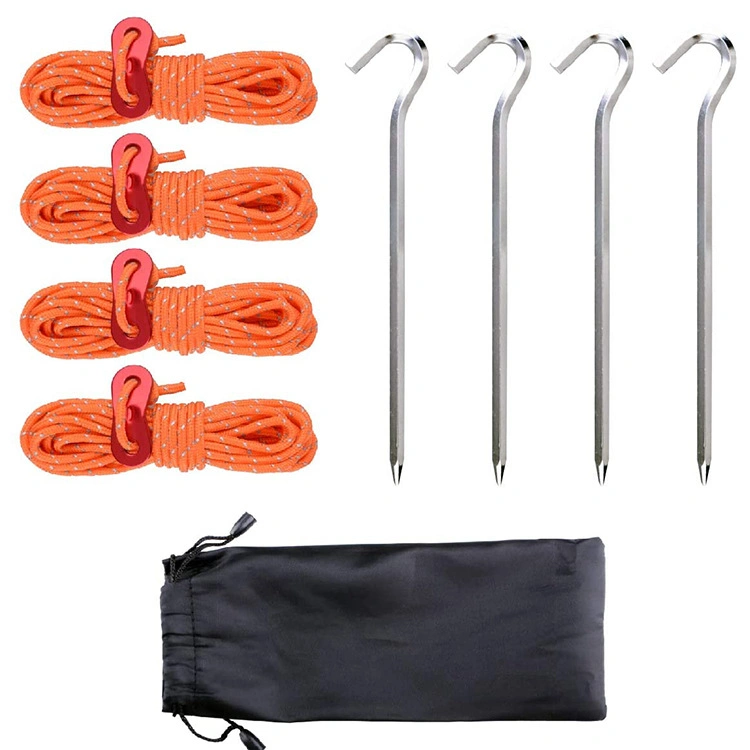 Haut de vendre des accessoires de tente Outdoor tente de camping de 4 m de la corde réfléchissant ensemble d'Ongles avec camping Sac de rangement de boucle de corde de vent