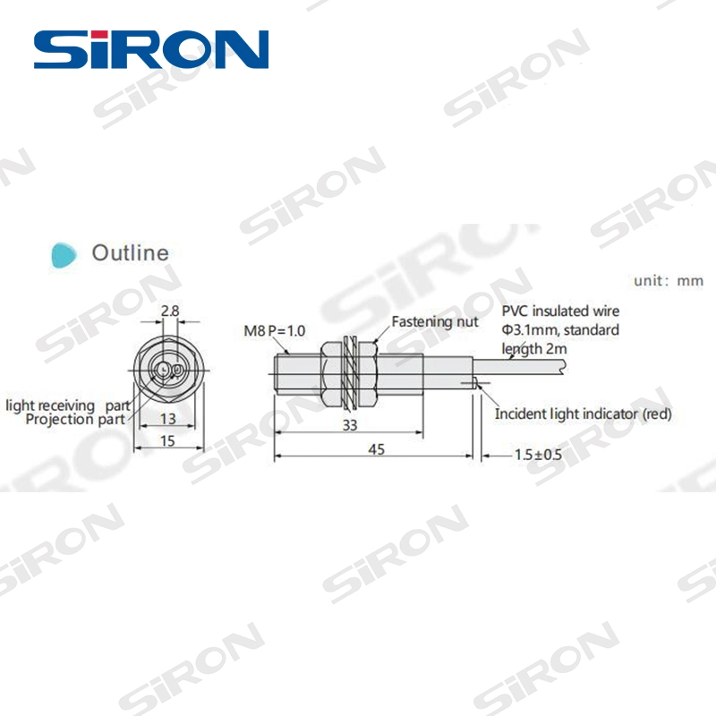 Siron K015-9 M8 Cylindrical Type Diffuse Reflection Photoelectric Switch Sensor