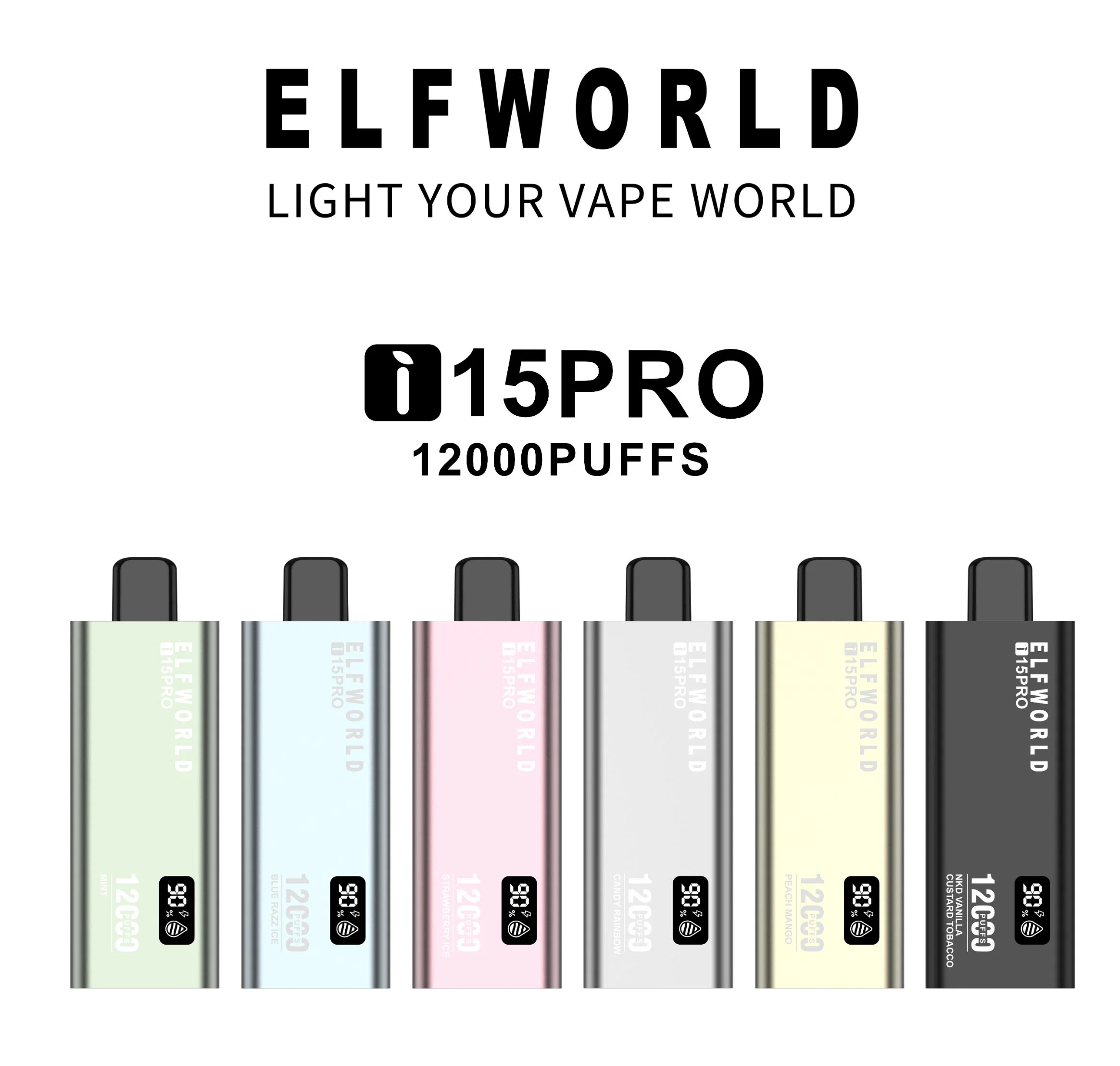 Vbon 12000 Puffs Elfworld I15 PRO 12K Puff 18ml Pre-Filled Rechargeable Battery E Cigarette Pen Wholesale E-Cigarette Disposable Vape 2% 5% 0% Nicotine Vape OEM