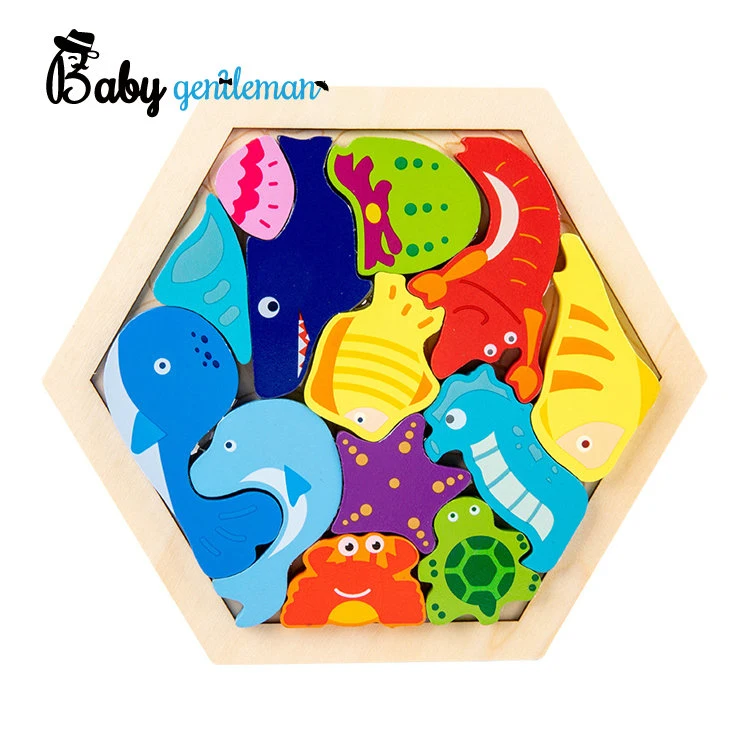 Montessori Educational Cartoon Farm Animal Wooden Hexagon Puzzle for Kids Z14359A