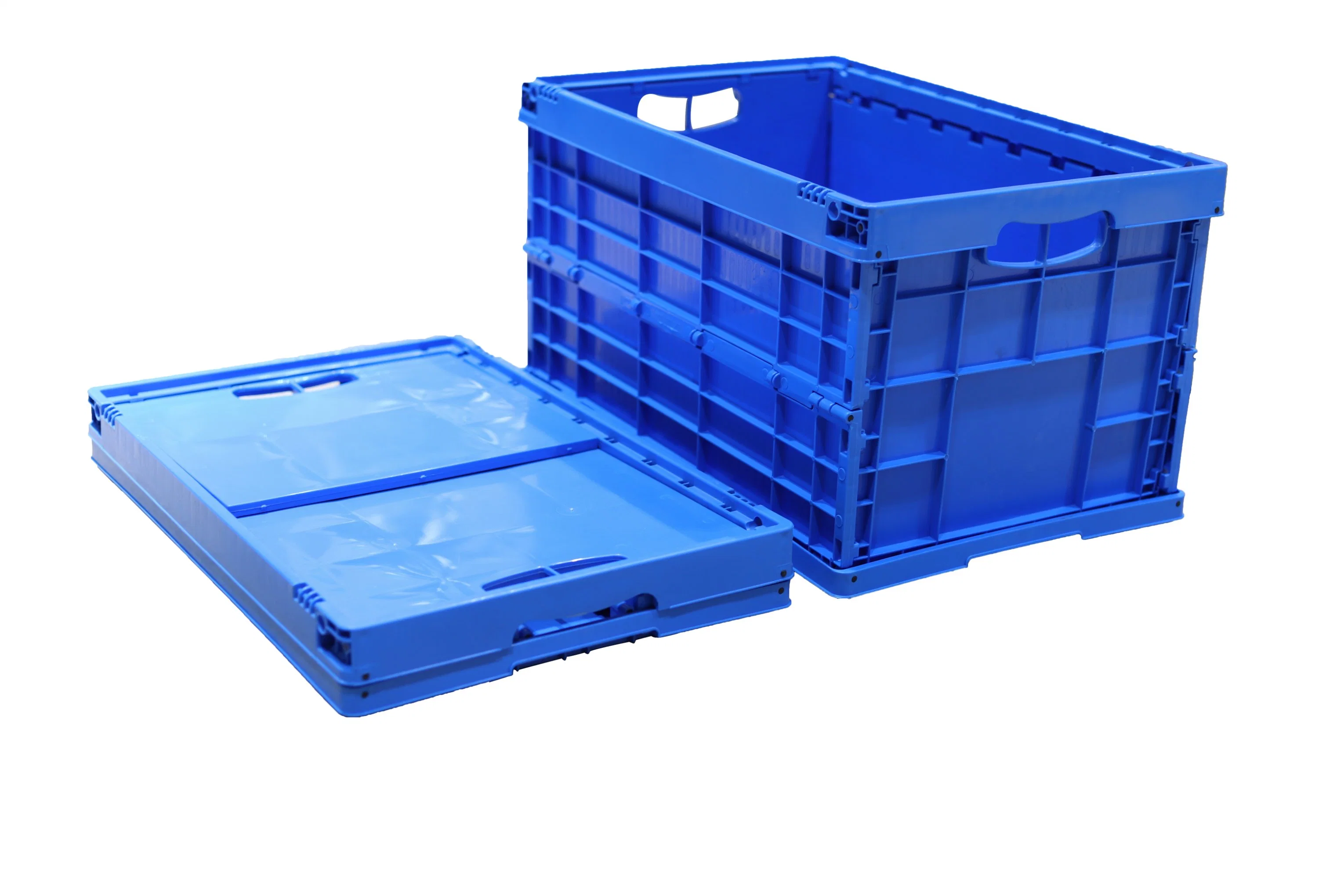 Jujing Folding Turnover Box with Lid, Stackable Fruits & Vegetable Blue Storage Crate Plastic Turnover Box