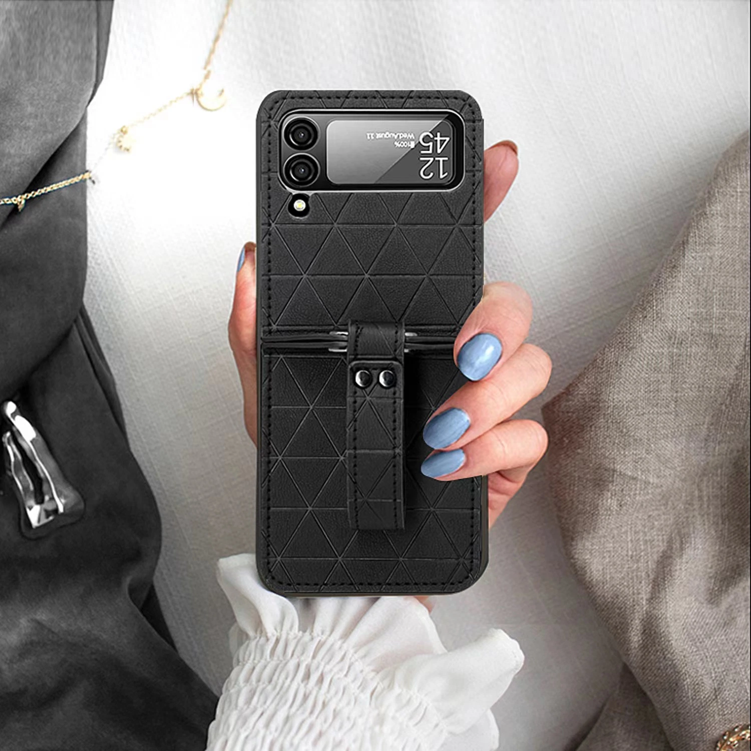 Adecuado para Samsung Z Flip 5/4/3 Moda plegable pantalla Teléfono Funda de protección para teléfonos portátiles Case Diamond Grid